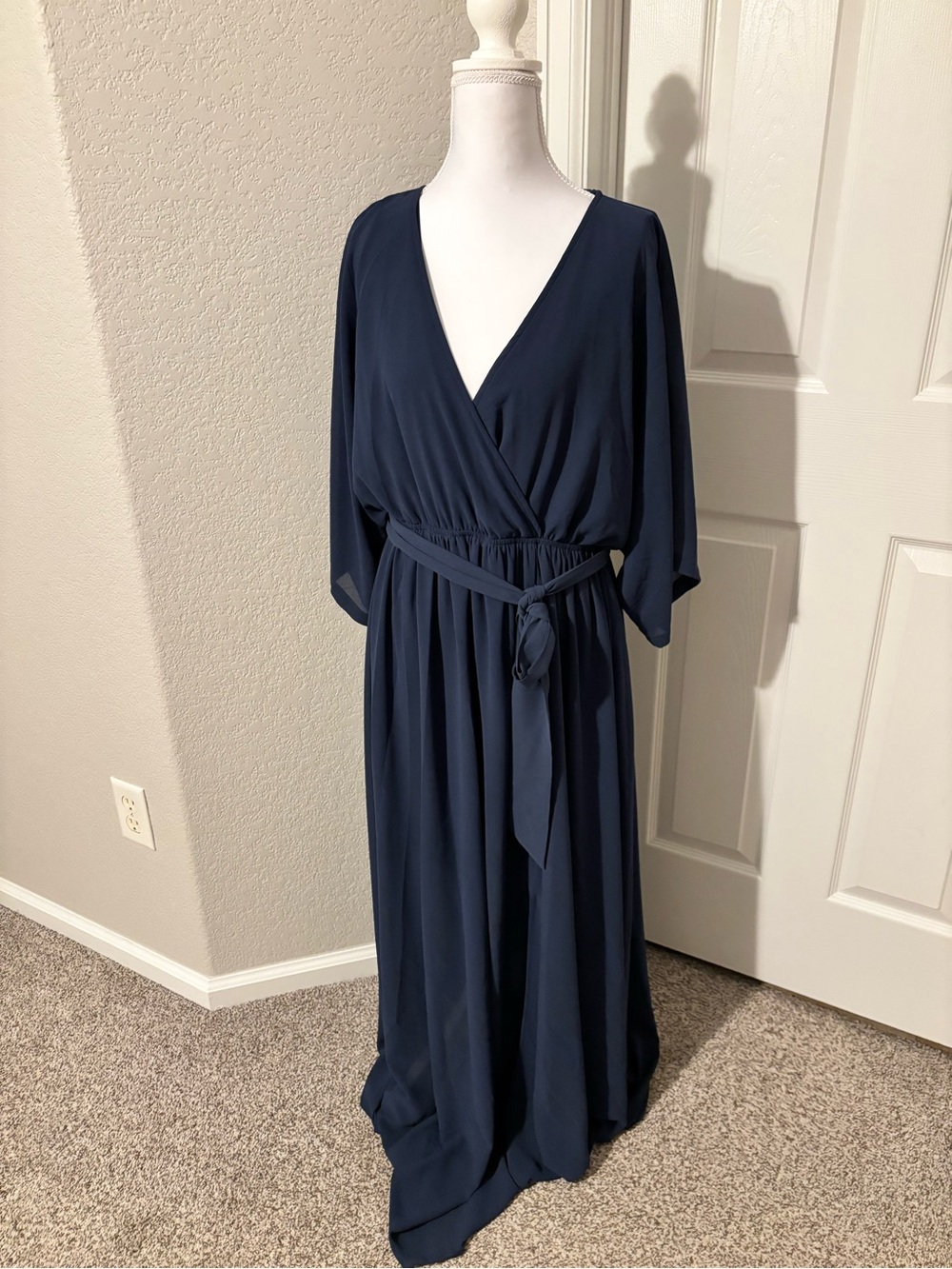 Navy Wrap Maxi Dress with Tie Waist